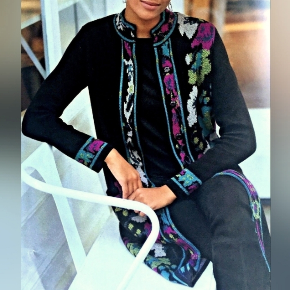 J. Jill Black Multicolor Cardigan Sweater